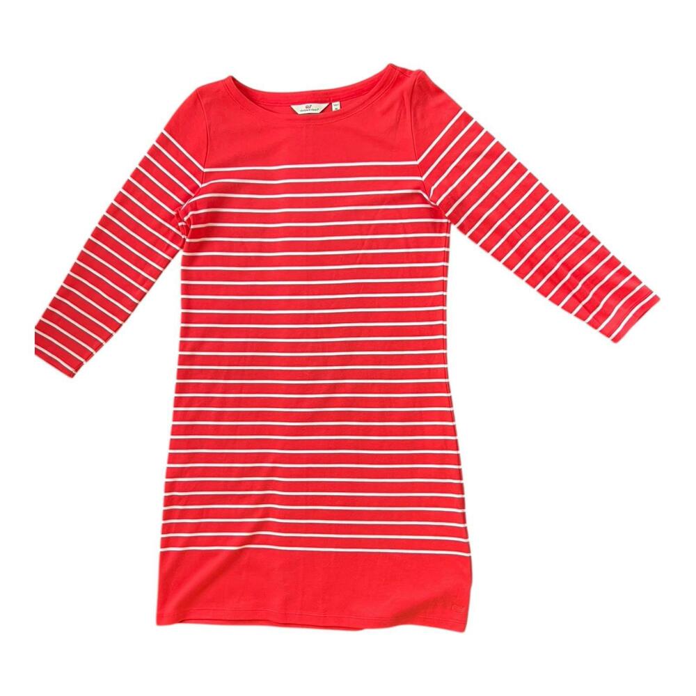 Vineyard Vines Striped Boatneck Dress Ocean Reef Pink Coral Color Size M Summer